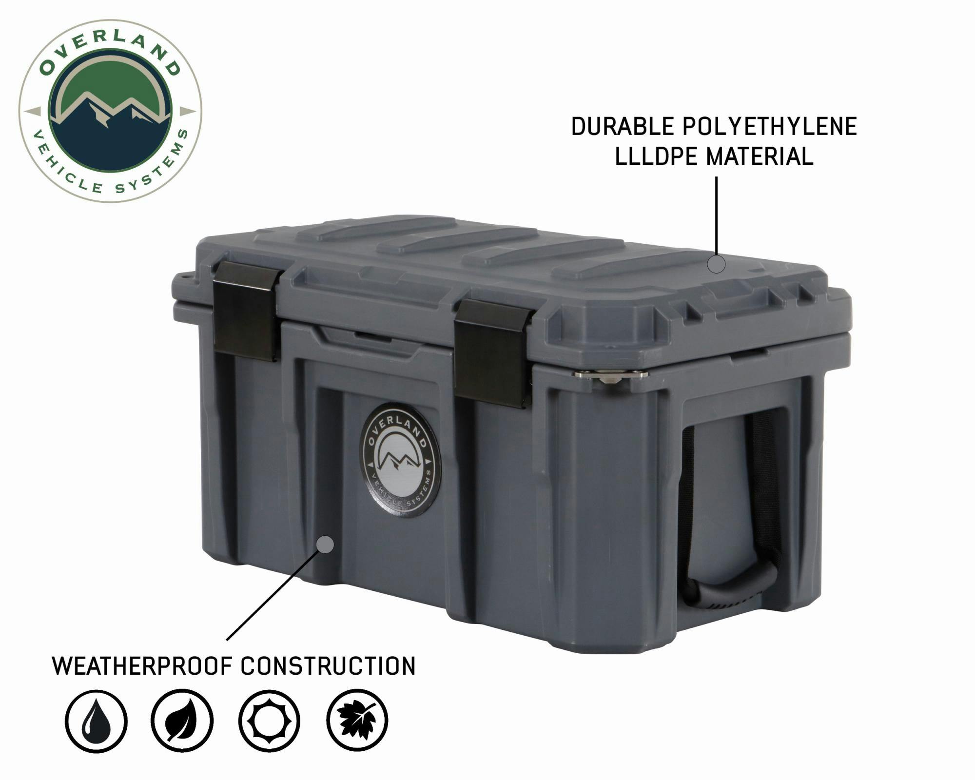 Overland Vehicle Systems 40100001 D.B.S.- Dark Grey 53 QT Dry Box with Wheels, Drain, and Bottle Opener