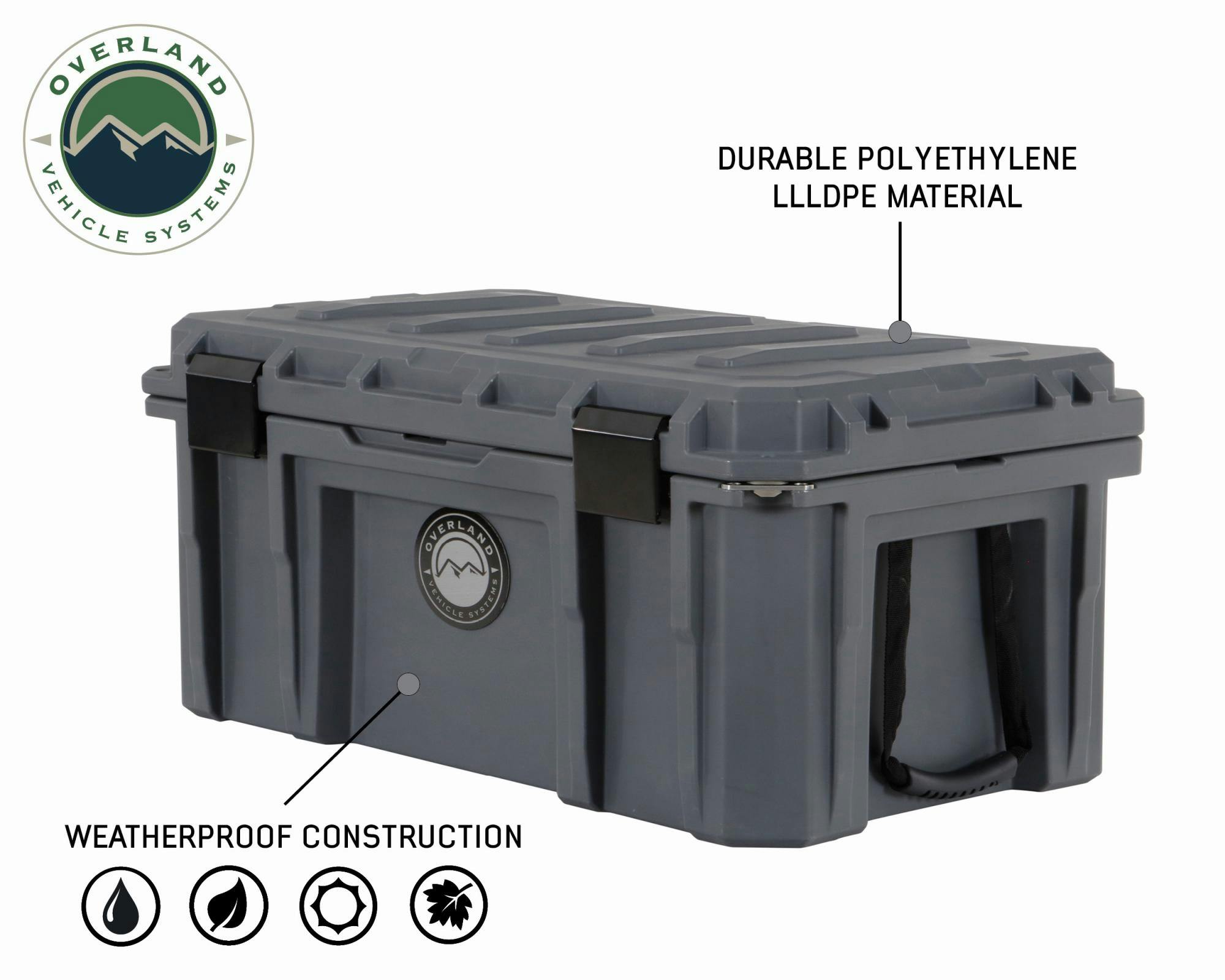 Overland Vehicle Systems 40100011 D.B.S.- Dark Grey 95 QT Dry Box with Wheels, Drain, and Bottle Opener