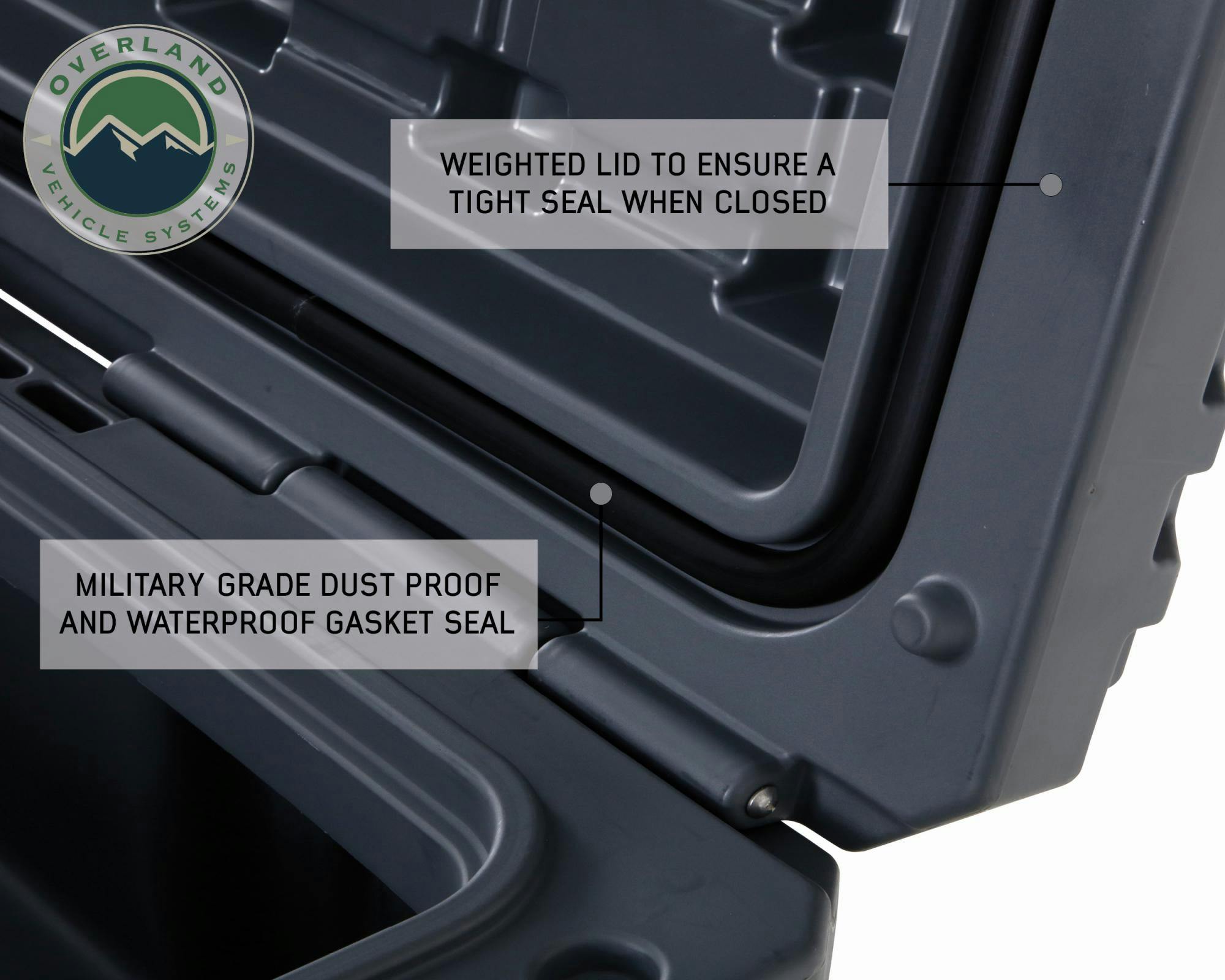 Overland Vehicle Systems 40100021 D.B.S.- Dark Grey 117 QT Dry Box with Wheels, Drain, and Bottle Opener