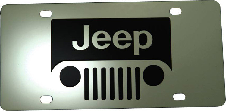 Eurosport Daytona 1414-1 Jeep Full-Height License Plate with Jeep Grill Logo on Polished Stainless Steel