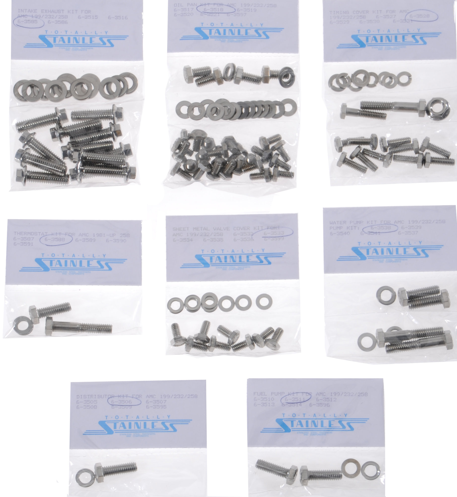 Totally Stainless 6-3581 Stainless Steel Hex Head Engine Kit for 81-90 Jeep CJ & Wrangler YJ with 258 & OEM Plastic Valve Cover