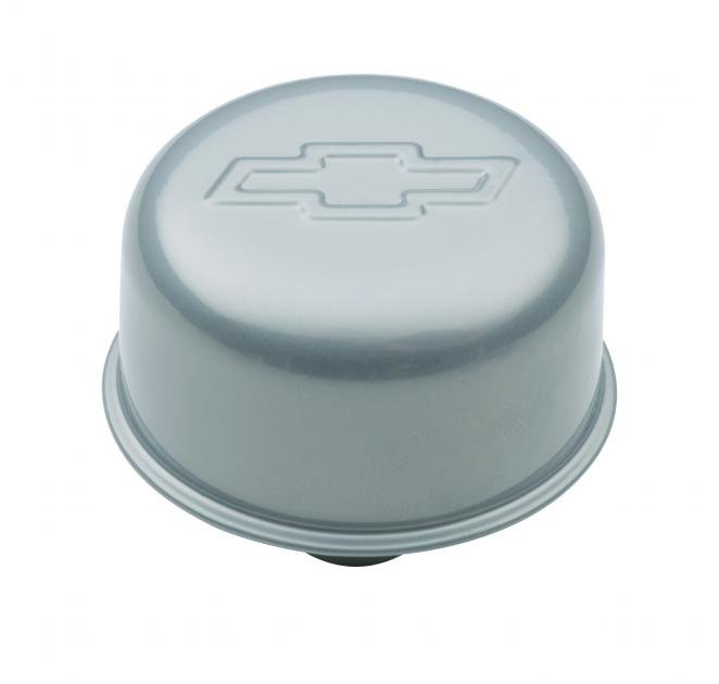 Proform Engine Valve Cover Breather, 3 In Dia, Bowtie Logo, Push-In Style, Metallic Gray 141-365