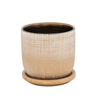 5″ Gold Textured Ceramic Planter with Saucer