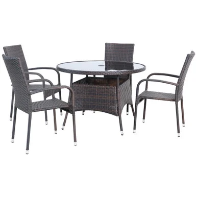 5-Piece Venice Brown Woven Resin Wicker Outdoor Patio Dining Set