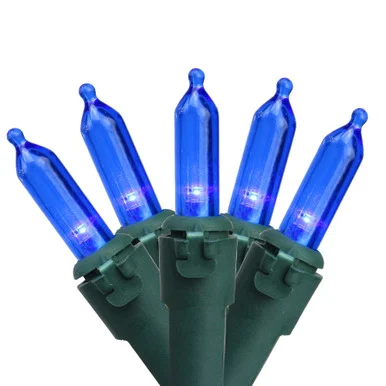 50-Count Blue Mini LED Christmas Lights, 16.25ft Green Wire