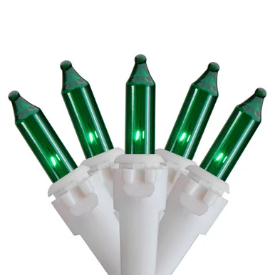 50-Count Green Mini Christmas Light Set, 10ft White Wire