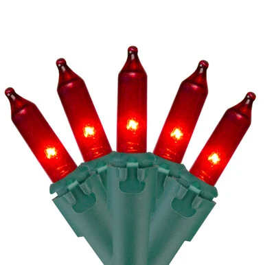 50-Count Red Mini Christmas Light Set, 10ft Green Wire