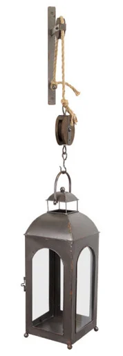 50″ French Countryside Wall Mounted Pulley Metal and Glass Lantern