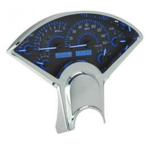 Chevy Analog Dash Gauges, Dakota Digital, Carbon Fiber With Blue Display, 1955-1956