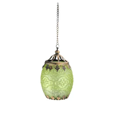 6.25″ Lime Green Chic Bohemian Glass Tea Light Candle Holder Lantern