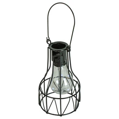 6.5″ Black Geometric Edison Hanging Solar Lantern – Vintage meets Modern Outdoor Decor