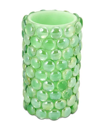 6″ Green Beaded LED Lighted Battery Operated Flameless Pillar Candle – Amber Flicker Flame