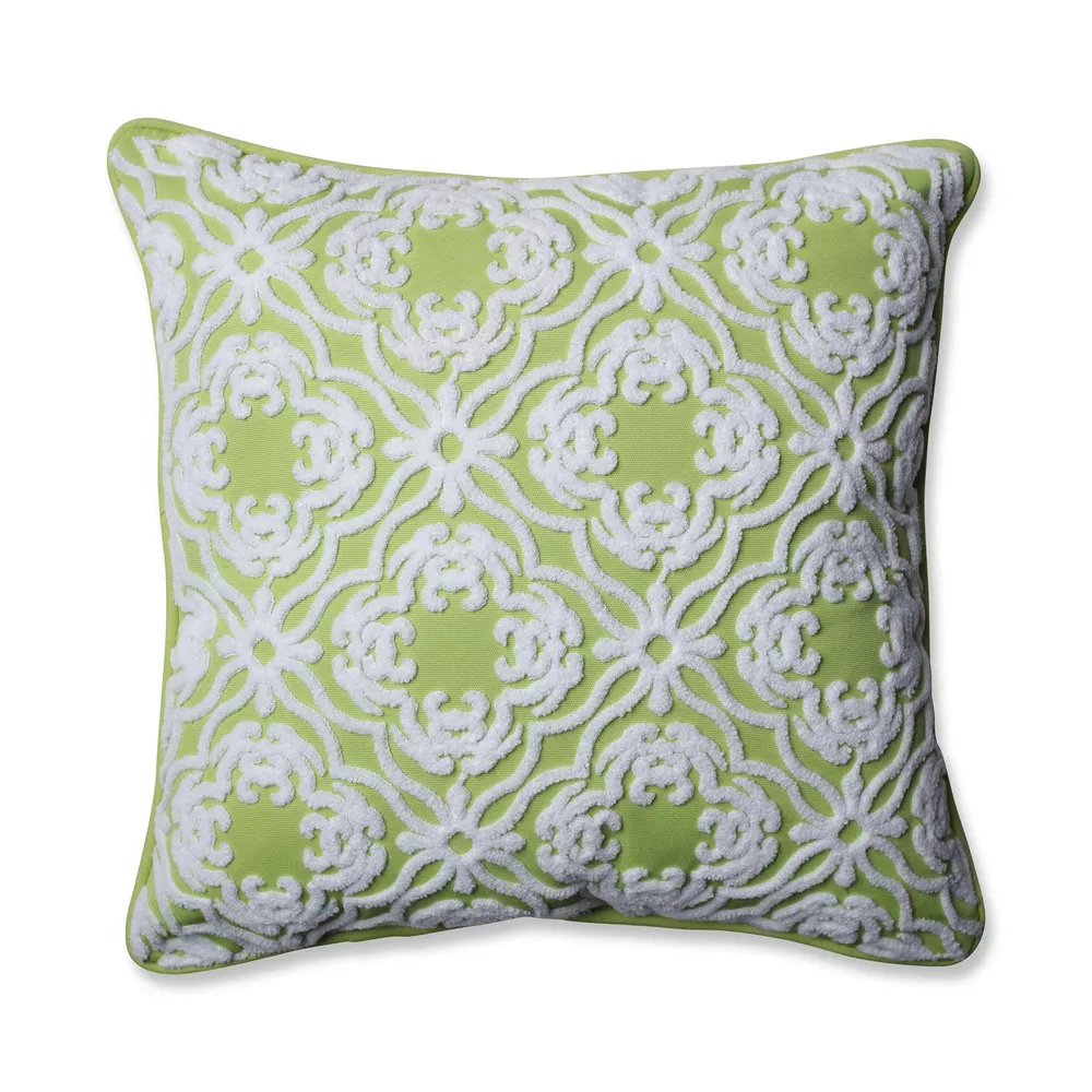 Embroidered Square Outdoor Patio Throw Pillow – 18″ – Lime Green and White