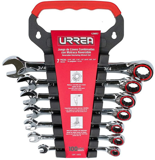 URREA Reversible Combination Ratcheting Wrench Set,12 Point,12MR7