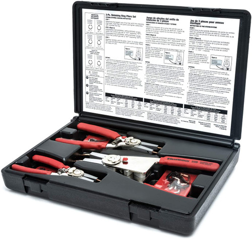 3 Pc. Interchangeable Tip Convertible Retaining Ring Plier Set with Tips - 68-07