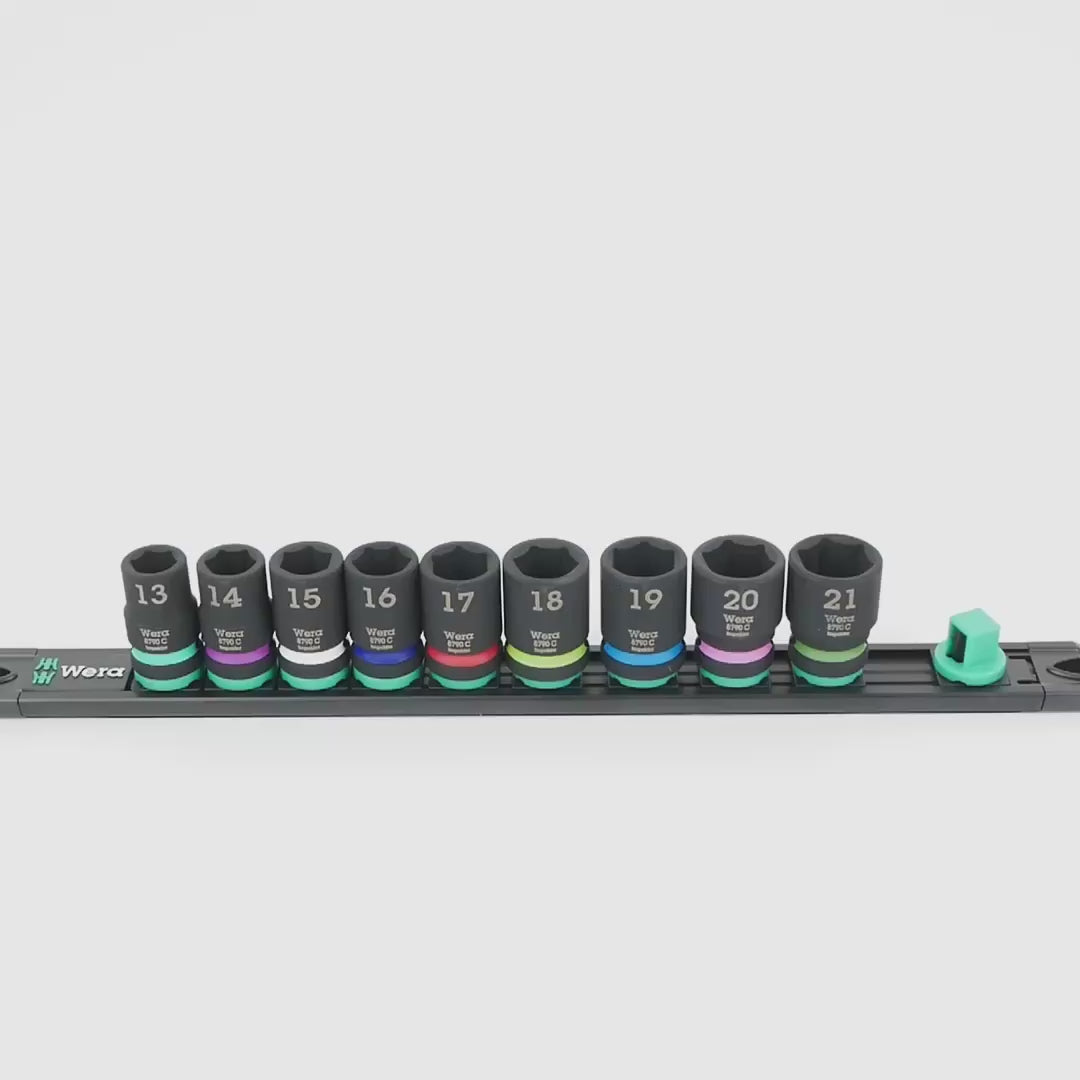 Wera 005490 Metric 1/2" Drive Impact Socket Set with Magnetic Holder, 9 Pieces