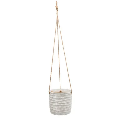 7″ White and Brown Ceramic Outdoor Tribal Hanging Planter
