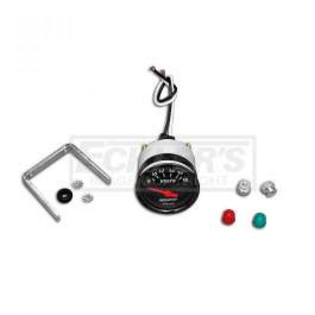Chevy Custom Voltmeter, Black Face, With White Numbers & Orange Needle, AutoMeter, 1955-1957