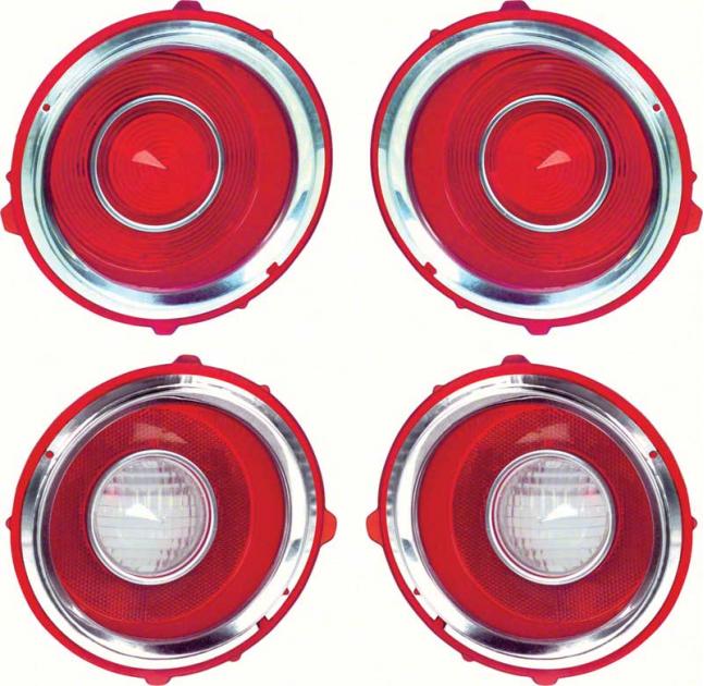 1970-71 Camaro RS Tail Lamp/Back Up Lens Kit with Chrome Trim Ring (1st Design)