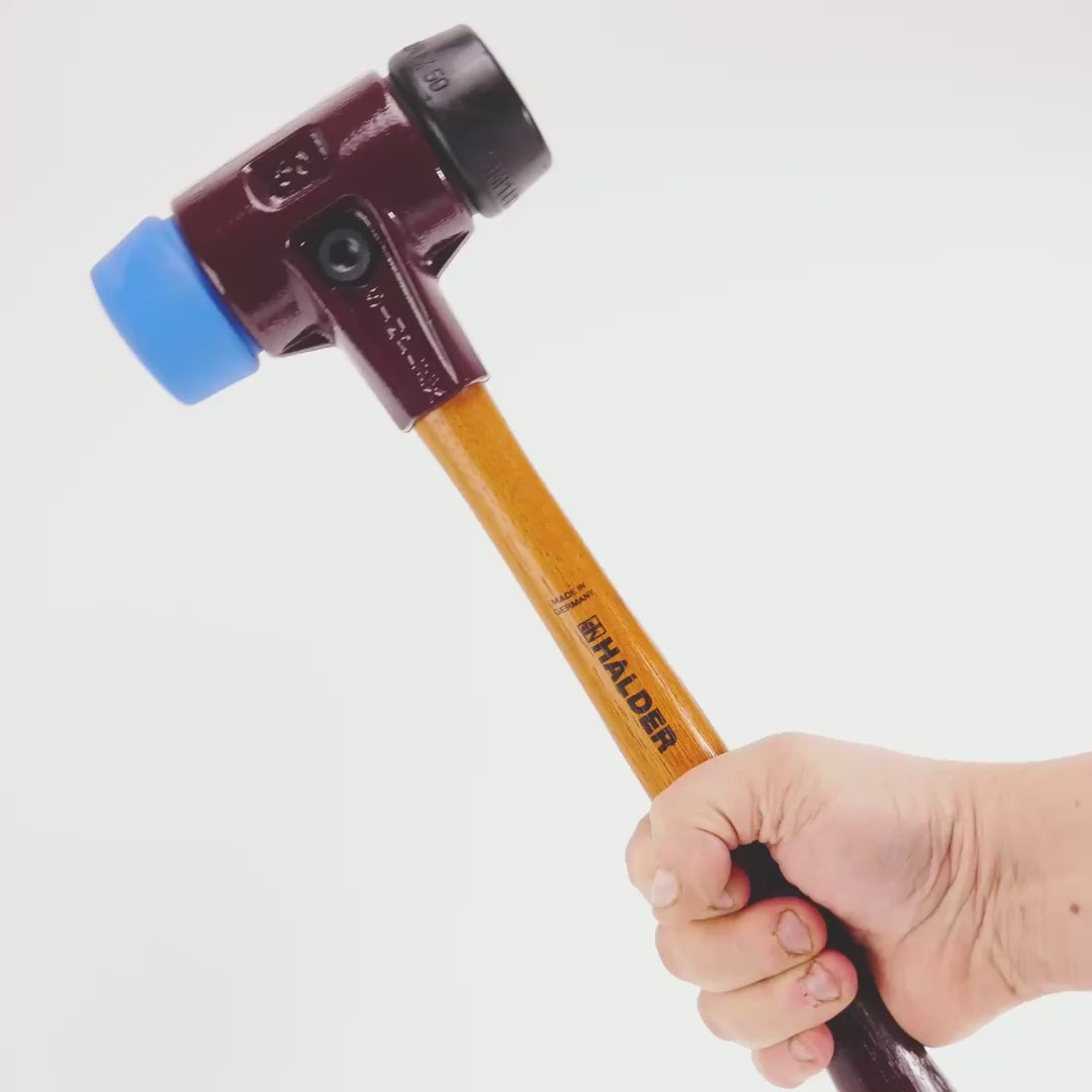 Halder Simplex Mallet with Soft Blue Rubber/Black Rubber Inserts and Cast Iron Housing, 1.97" / 38.63 oz.