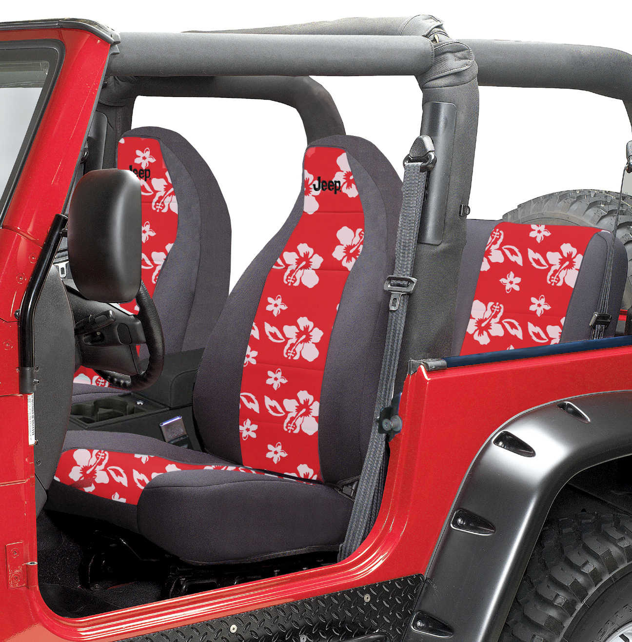 Coverking Front Seat Covers with Jeep Logo for 76-86 Jeep CJ-5, CJ-7 & CJ-8 with High Back Bucket Seats