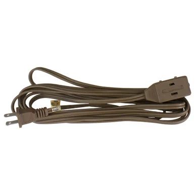 9′ Brown Indoor Power Extension Cord with 3-Outlets and Safety Lock