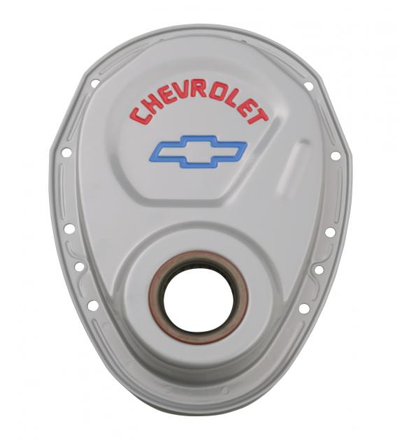 Proform Timing Chain Cover, Gray, Steel, With Chevy and Bowtie Logo, For SB Chevy 69-91 141-363
