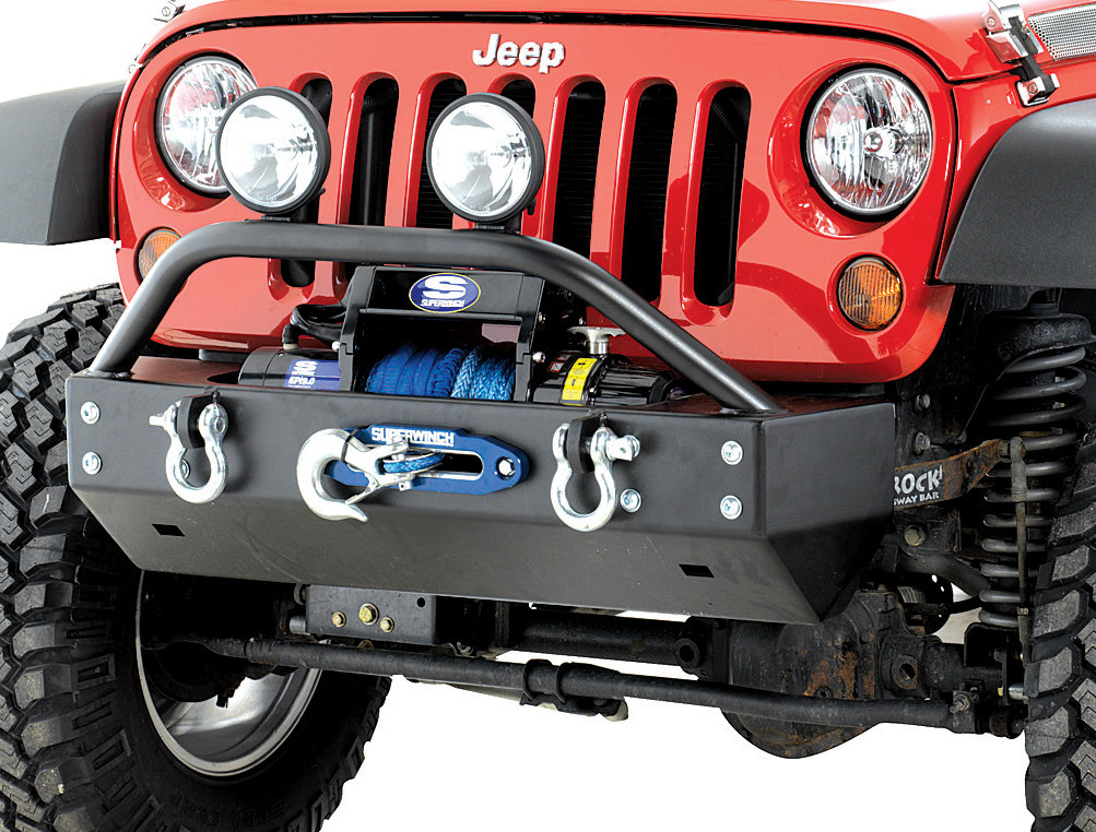 Rock Hard 4X4 Shorty Front Bumper with Lowered Winch Plate for 07-18 Jeep Wrangler JK