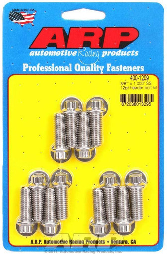 ARP S/S Header Bolt Kit - 3/8 x 1.00 UHL (12) 400-1209