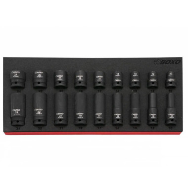 Boxo BX113-R 18 Pc. 1/2" Dr. 6-Point Metric Deep Impact Socket Set