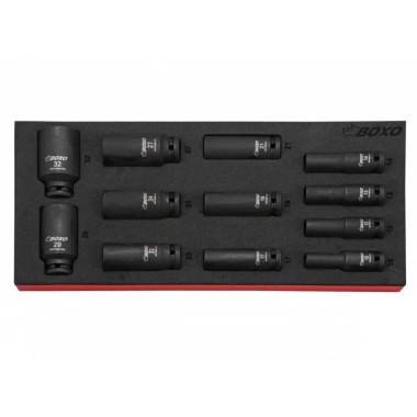 Boxo BX124-R 12 Pc. 1/2" Dr. Metric Deep 6-Point Impact Socket Set