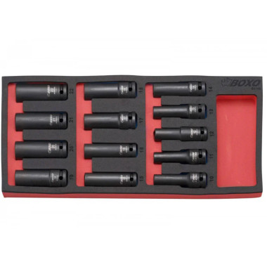Boxo BX140-R 13 Pc. 1/2" Dr. Metric Deep 6 Pt Impact Socket Set