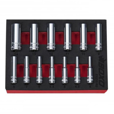 Boxo BX255-R2 13 Pc 1/4" Drive Metric Deep 12 Pt Chrome Socket Set