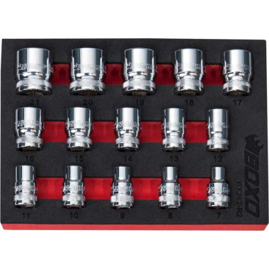 Boxo BX262-R2 15-Piece 3/8" Drive Metric Standard Length 12-Point Chrome Socket Set
