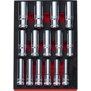 Boxo BX271-R2 15-Piece 1/2" Dr Metric Deep 12-Point Chrome Socket Set