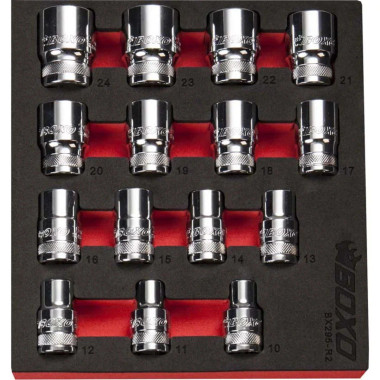 Boxo BX295-R2 15-Piece 1/2" Dr Metric Standard Length 6-Point Chrome Socket Set