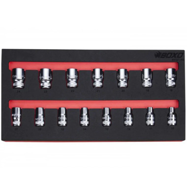 Boxo BX327-R2 15-Piece 1/2" Dr Metric Standard Length Multifix Spline Chrome Socket Set