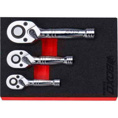 Boxo BX356-R2 3-Piece 72T 1/4", 3/8" & 1/2" Drive Stubby Ratchet Set