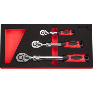 Boxo BX357-R2 3-Piece 72T 1/4", 3/8" & 1/2" Driver Extendable Handle Ratchet Set