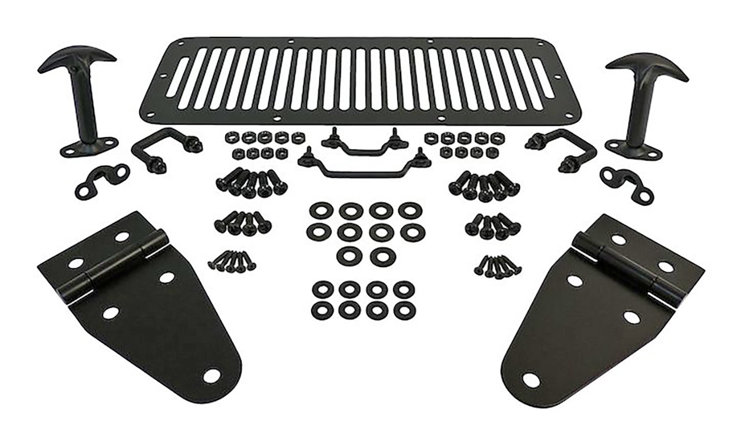 Crown Automotive RT34099 Black Stainless Steel Hood Set for 78-95 Jeep CJ Series & Wrangler YJ