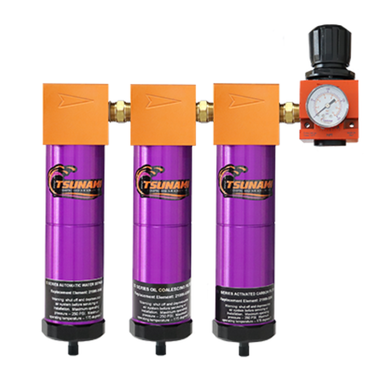 Tsunami Filtration Package #6 - 20 SCFM Water Separator, Oil Coalescing Filter, Activated Carbon Filter (3-stage) w/ Regulator