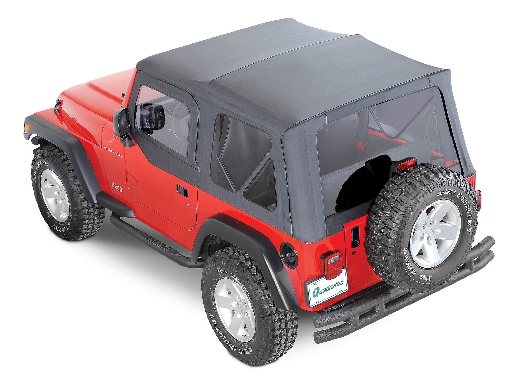 QuadraTop 11000.4635 Premium Sailcloth Replacement Soft Top & Upper Doors in Black Diamondfor 97-06 Jeep Wrangler TJ