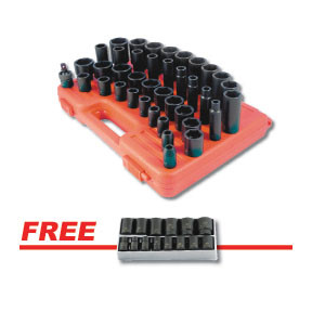 Sunex Tools 39 Pc 1/2" Drive SAE Master Impact Socket Set with FREE 14 Pc 1/2" D