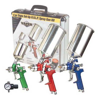 4 PC H.V.L.P. Color Coded Spray Gun Kit w/Aluminum Case