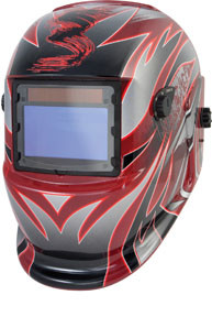 Solar Powered Auto Dark Welding Helmet, Red and Silver TTN-41267