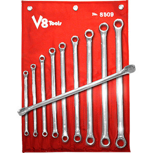 9 Pc. 12 Point Zero Offset Extra Long Metric Box Wrench Set V8 8509
