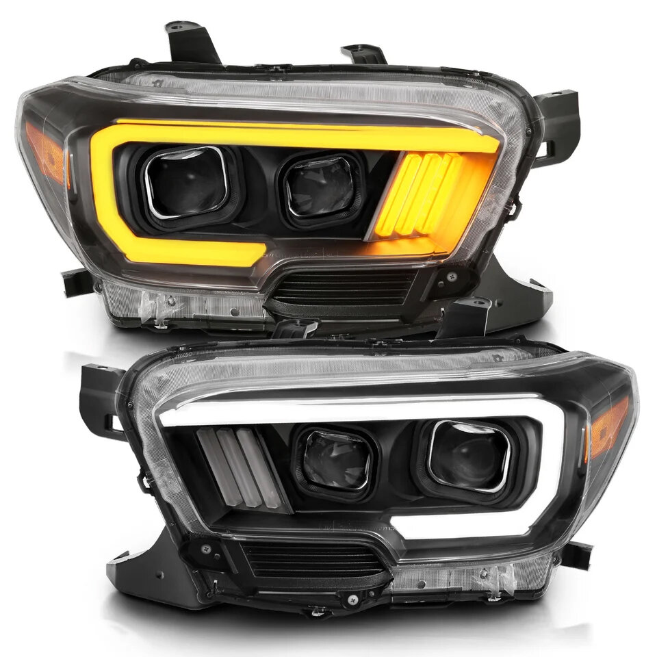 Anzo USA Projector Plank Style Switchback Headlights Black for 16-23 Toyota Tacoma