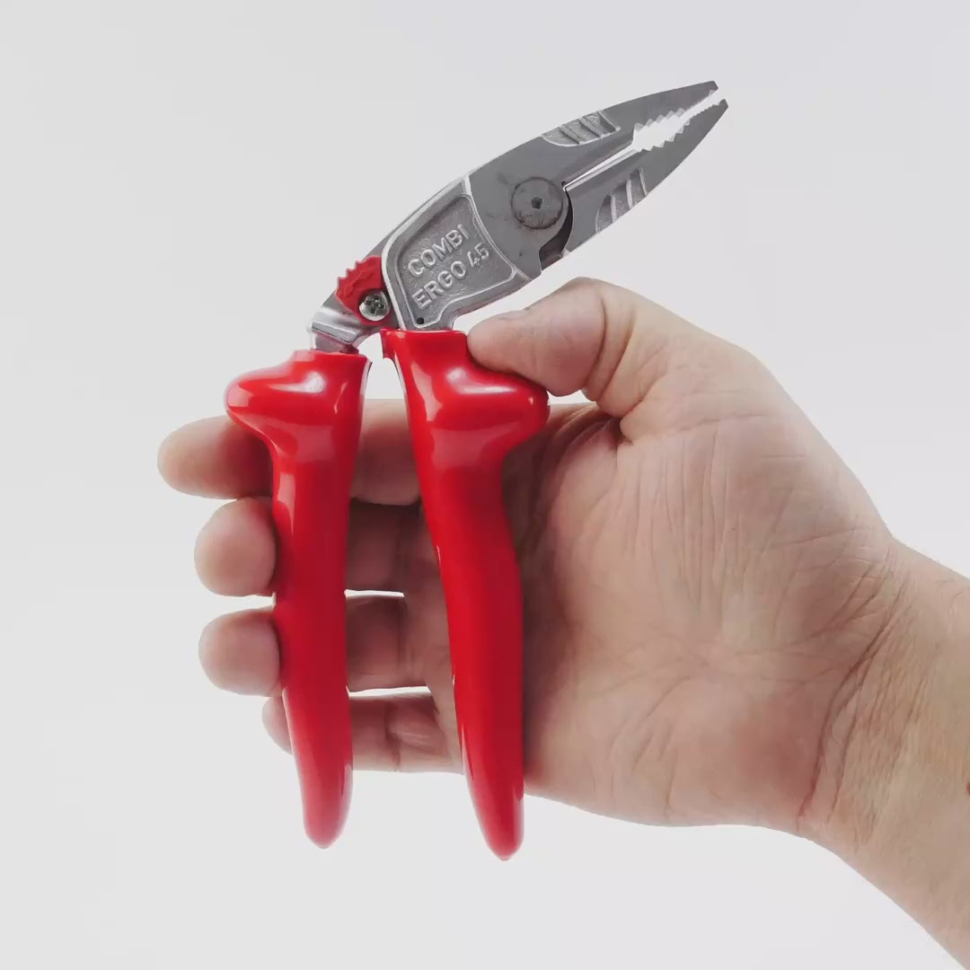 NWS 8" Ergonomic High Leverage Combination Pliers ErgoCombi 1000V - Matte Chromium - Plastic Grip