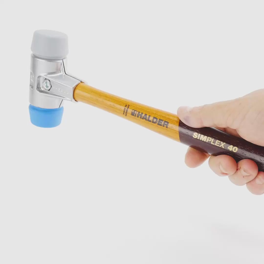 Halder Simplex Mallet with Soft Blue Rubber/Grey Rubber Inserts and Lightweight Aluminum Housing, 1.57" / 12.17 oz.
