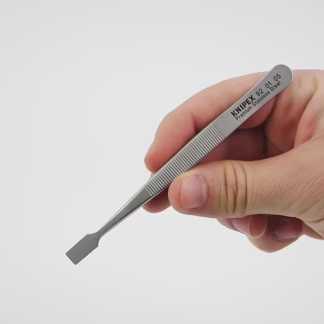 Knipex Stainless Steel Gripping Tweezers, Wide Blunt Tips, 4.75"
